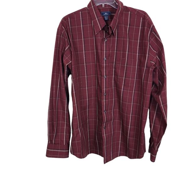 Dockers Men's Burgandy Stripped Long Sleeve Button Down Shirt Classic 90s XL - Picture 1 of 13